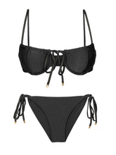 Carregar imagem no visualizador da galeria, Product Front: Rio De Sol Set Set Shimmer-Black Balconet-Tie Cheeky-Tie-Gold
