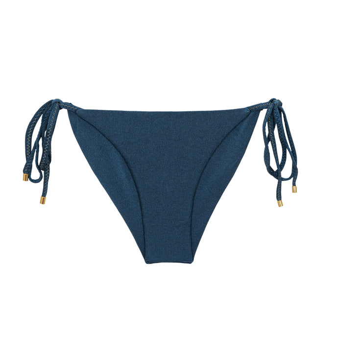Product Front: Rio De Sol Calcinha Bottom Shimmer-Shark Cheeky-Tie-Gold