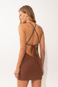 Model Back: Rio De Sol Mini Dress Sand-Cappuccino Talia Dress